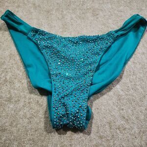 Luxury Rhinestone Teal Scrunch Butt Pull On Bikini Bottom #8